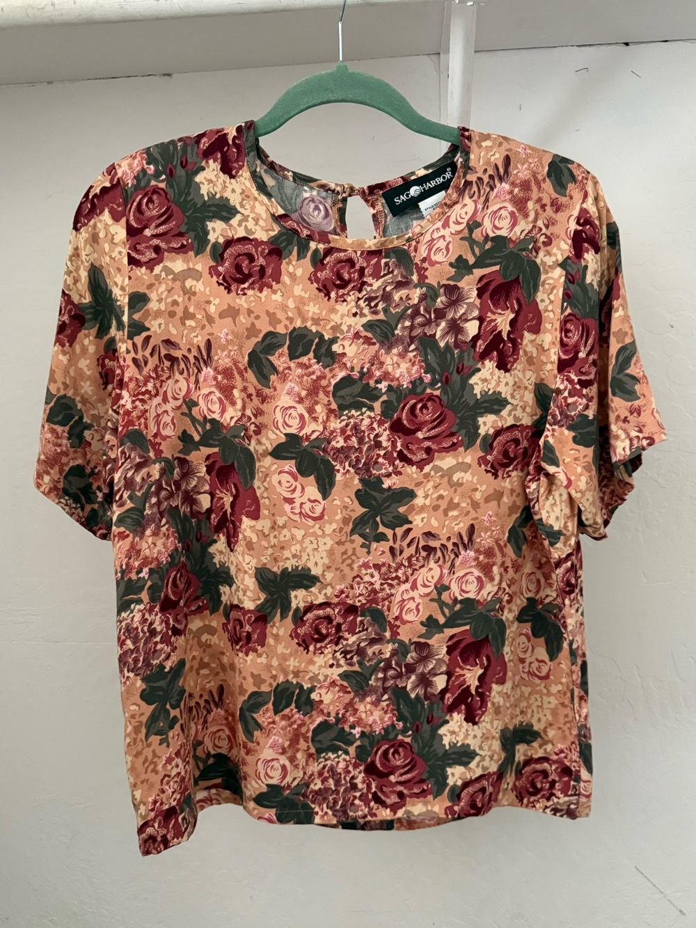 1990s Sag Harbor Retro Romantic Floral Print Rayon Blouse